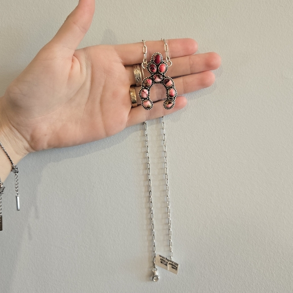 Rose Dahlia Turquoise Sterling Horshoe Pendant Necklace - Picture 2 of 6